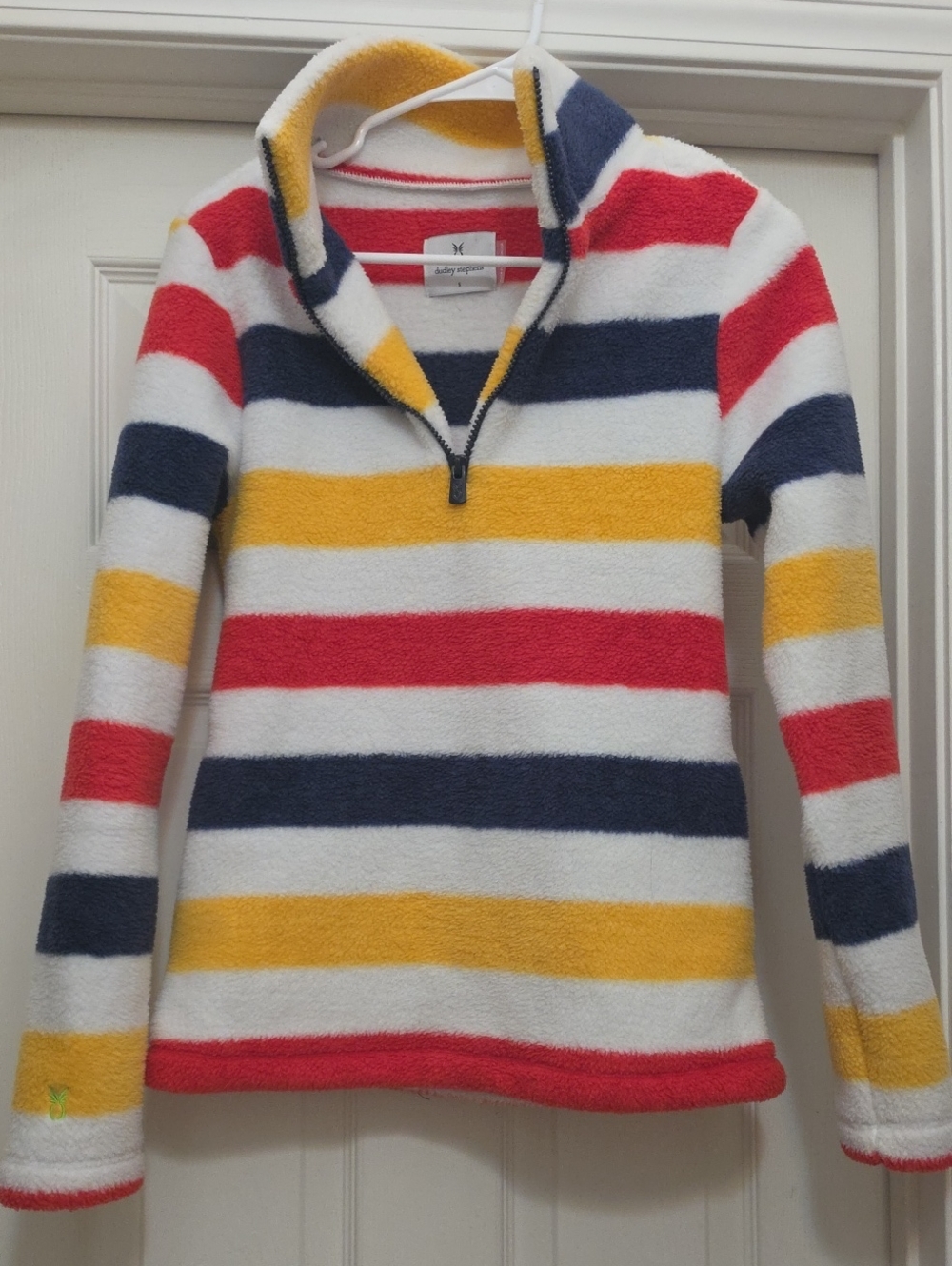 Dudley Stephens Striped Half-Zip Cowl Sweater in Red, Navy, Yellow, White